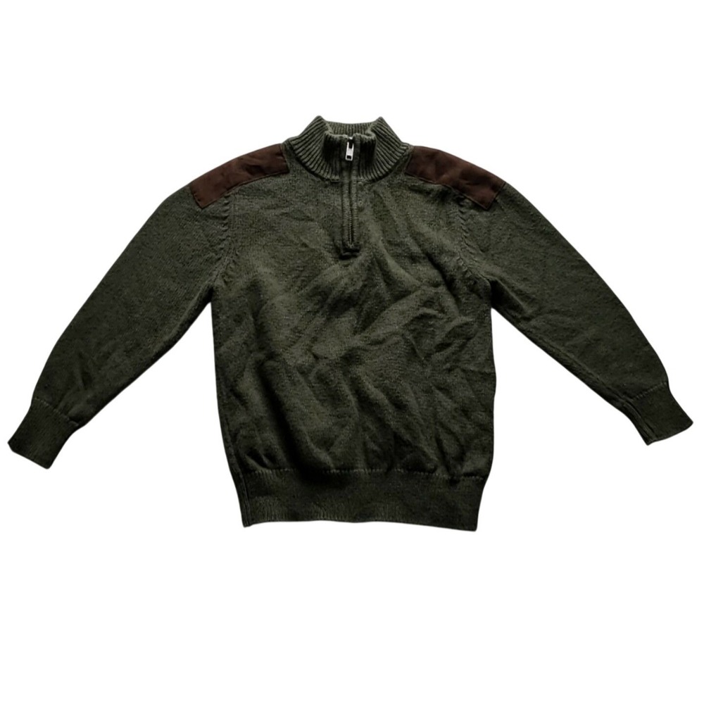 Class Club Sweater Boys 5 Green Shoulder Patch 1/4 Zip Mock Neck Knit Pullover